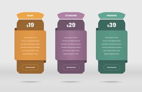 Modern gradient pricing comparison list with abstract shapes for web design Stock Illustration