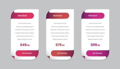Modern gradient pricing comparison table template for user interface Stock Illustration