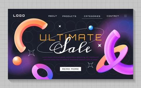 Modern gradient sale banner with glowing geometric shapes Stock Illustration
