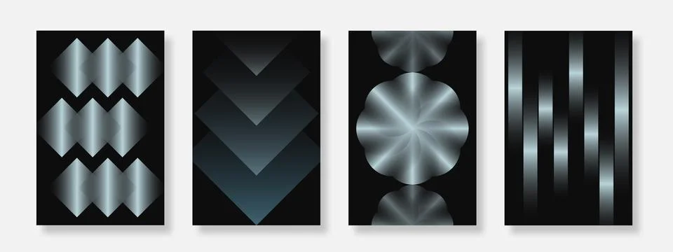 Modern gradient silver geometric poster background set Stock Illustration