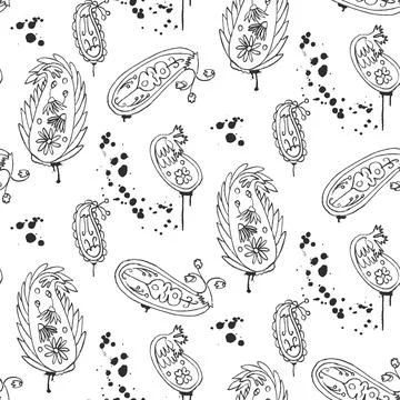 Modern graffiti paisley seamless pattern. Ink painted indian ornament endless Stock Illustration
