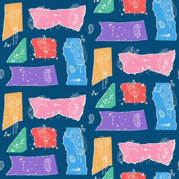 Modern graffiti paisley seamless pattern. Torn paper with art. Painted indian イラスト素材