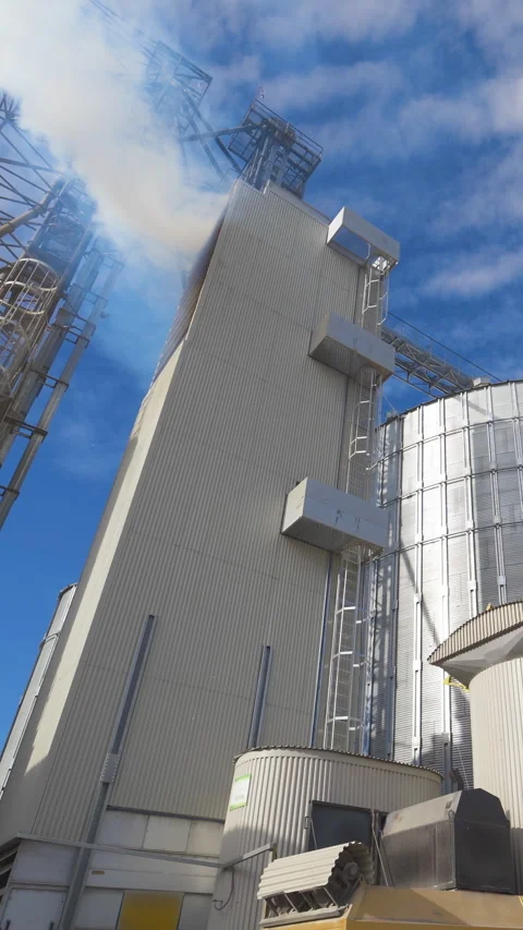 Modern grain elevators outdoors. Stock Footage 292011776