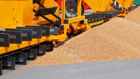 Modern grain loader and separation agriculture machinery vehicle, farming Stock Footage 90224121