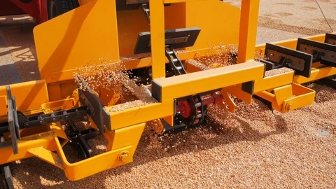 Modern grain loader and separation agriculture machinery vehicle, farming Stock Footage 90224139