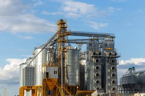 Modern Granary elevator and seed cleaning line. Fotos Stock