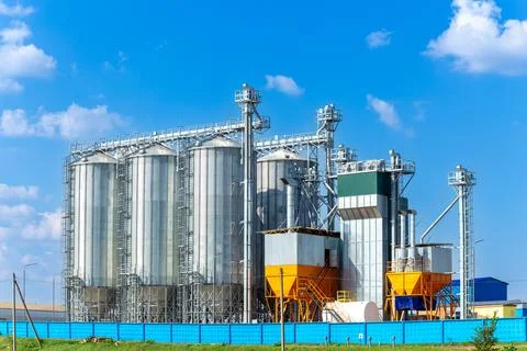 Modern Granary elevator and seed cleaning line. Fotos de archivo