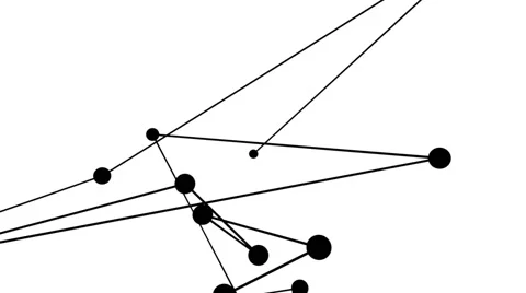 Modern graphic background of connected black dots in motion, on white (FULL HD) Stockbeeldmateriaal 43183249