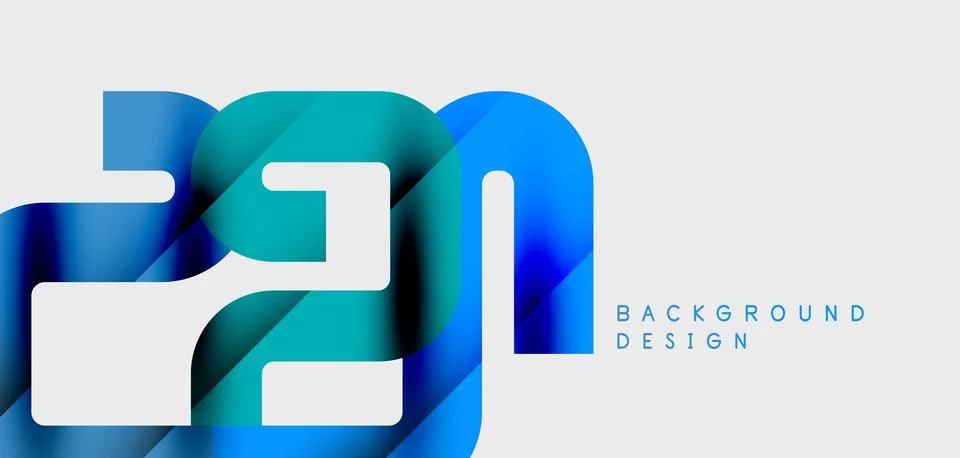 Modern graphic design features layered blue shapes forming number twenty. Cle Stock Illustration