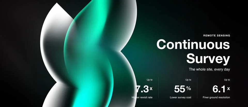 Modern graphic displays remote sensing data. Features teal shapes, text Stock Illustration