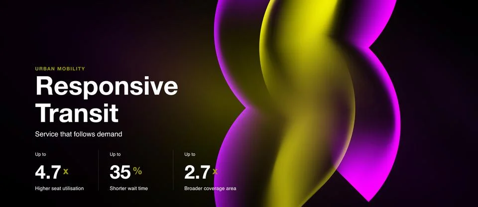 Modern graphic displays transit data. Vibrant yellow, purple shapes dominate Stock Illustration