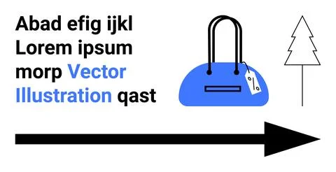 Modern Graphic with a Handbag, Text Elements, an Arrow, and a Tree Illustrazione stock