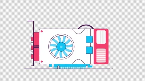 Modern graphics card. Animation of computer graphics card operation. Cartoon Stock Footage 320215083