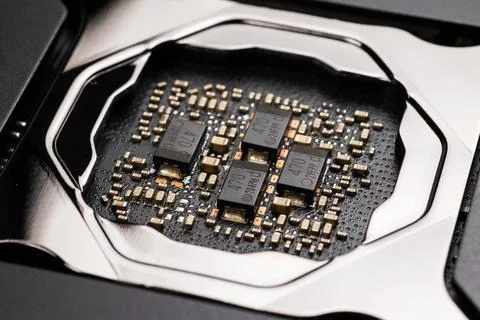 Modern graphics card backplate, Hardware components for build PC or mining ri Stock Photos
