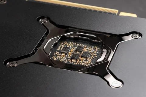 Modern graphics card backplate, Hardware components for build PC or mining ri Stock Photos