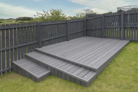 Modern gray deck with matching steps Stock Photos