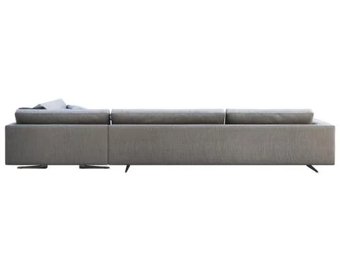 Modern gray fabric corner sofa with pillows and knitted plaid. 3d render Stock Illustration