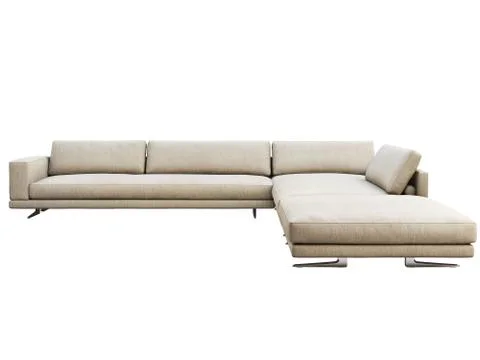 Modern gray fabric corner sofa with pillows and knitted plaid. 3d render Stock Illustration