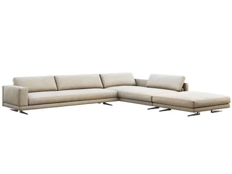 Modern gray fabric corner sofa with pillows and knitted plaid. 3d render Stock Illustration
