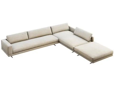 Modern gray fabric corner sofa with pillows and knitted plaid. 3d render Stock Illustration
