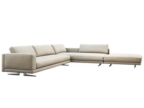 Modern gray fabric corner sofa with pillows and knitted plaid. 3d render Stock Illustration