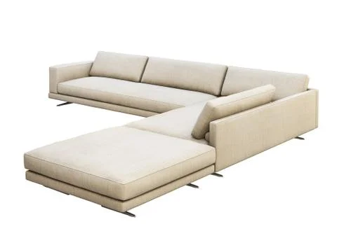 Modern gray fabric corner sofa with pillows and knitted plaid. 3d render Stock Illustration