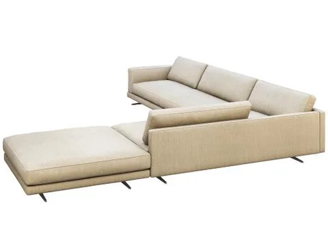 Modern gray fabric corner sofa with pillows and knitted plaid. 3d render Stock Illustration