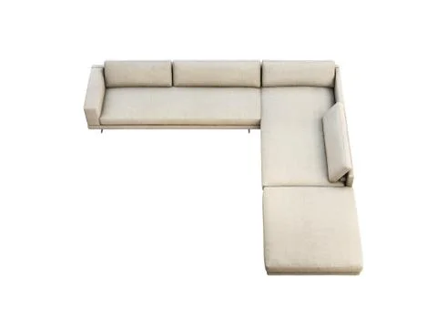 Modern gray fabric corner sofa with pillows and knitted plaid. 3d render Stock Illustration