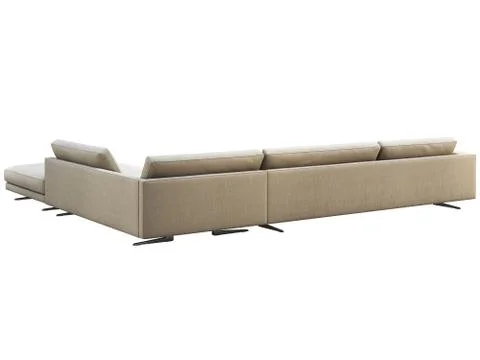 Modern gray fabric corner sofa with pillows and knitted plaid. 3d render Stock Illustration