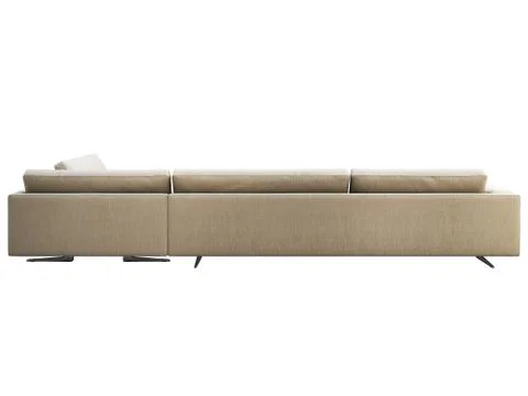 Modern gray fabric corner sofa with pillows and knitted plaid. 3d render Stock Illustration