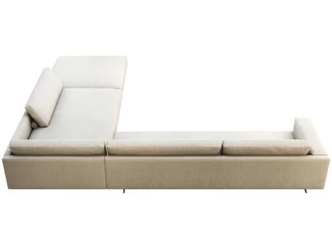 Modern gray fabric corner sofa with pillows and knitted plaid. 3d render Stock Illustration
