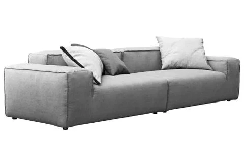 Modern gray fabric sofa with pillows. 3d render Stock Illustration