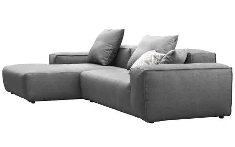 Modern gray fabric sofa with pillows. 3d render Stock Illustration
