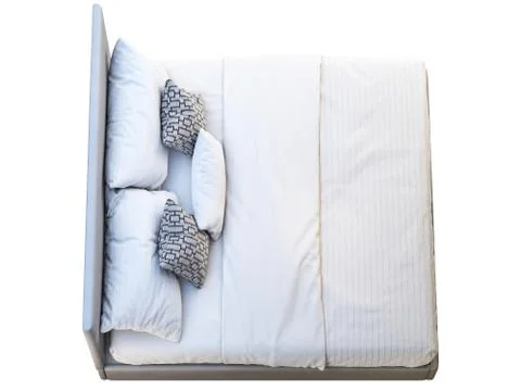 Modern gray leather frame double bed with bed linen. 3d render Stock Illustration