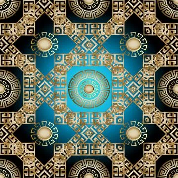 Modern greek 3d seamless pattern. Vector geometric background. Gold ornate wa 스톡 일러스트