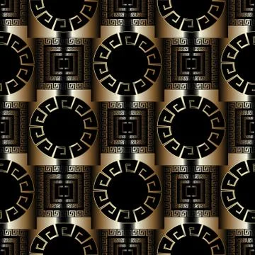 Modern greek 3d seamless pattern. Vector geometric gold black striped backgro Stock Illustration