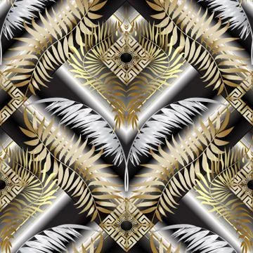 Modern greek 3d vector seamless pattern. Abstract geometric background with g Illustrazione stock