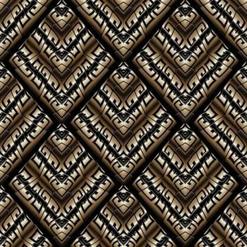 Modern greek key seamless pattern. Abstract black gold striped meander backgr Stock Illustration