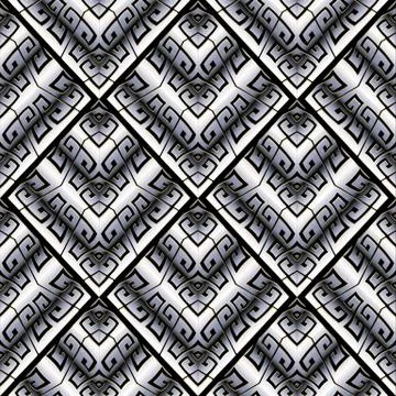 Modern greek key seamless pattern. Abstract black white striped meander backg Illustrazione stock