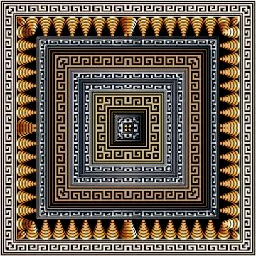 Modern greek square frames 3d seamless pattern. Vector gold silver tartan Stock Illustration