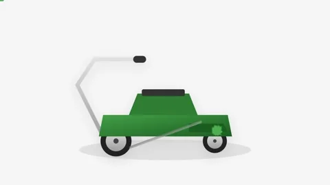 Modern Green and Silver Lawnmower with Rotating Blades and Flying Grass Cli.. Видео 346007100