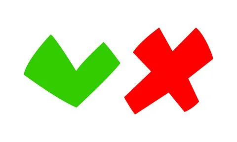Modern green check mark and red cross icons isolated on white. Highquality ve Illustrazione stock