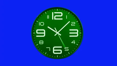 Modern green clock face moving fast forward Stock Footage 127372342