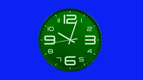 Modern green clock face moving fast forward timelapse blue screen chroma key Stock Footage 127372353