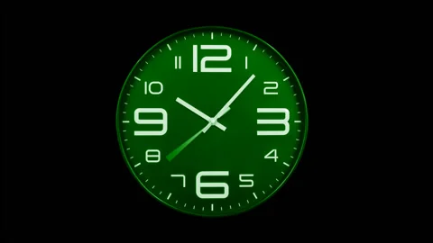 Modern green clock face moving fast forward time lapse Stock Footage 127387590