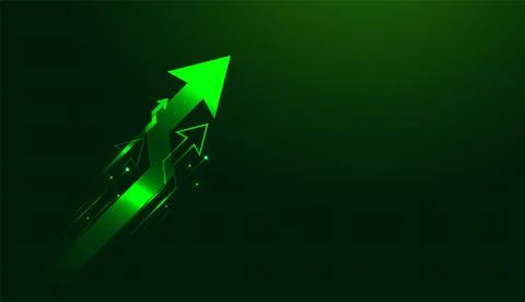 A Modern Green finance background featuring glowing Arrows moving upward, s.. Stock Illustration