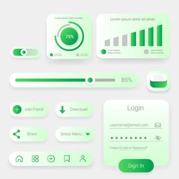 Modern Green Gradient Web UI Kit Elements Stockillustratie