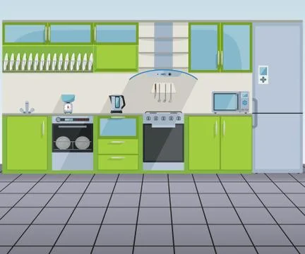 Modern green kitchen interior Stock Illustration