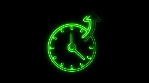 Modern green neon clock with arrow motion graphic perfect for time management, Stock Footage 321141098