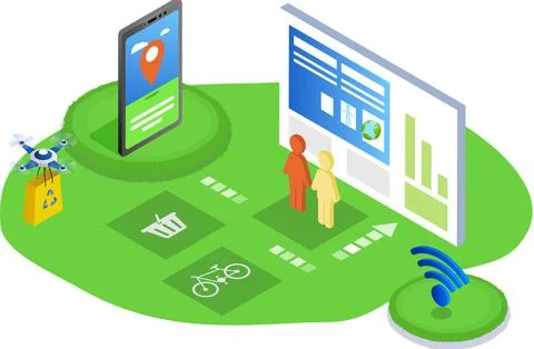 Modern green technology ecosystem. Environmental protection, preservation of Stock Illustration